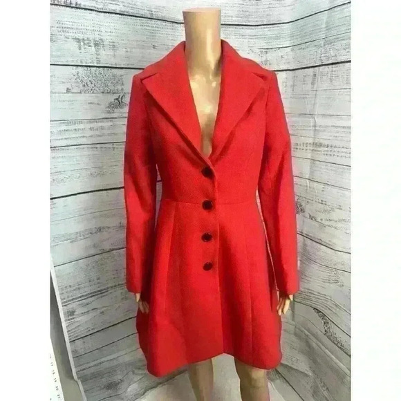 Robbi & Nikki Red Peplum Pea Coat Red Size S Button Front Lined Heavy EUC - Picture 3 of 16